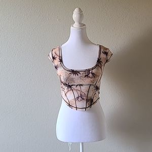 Urban Outfitters Palm Tree Mesh Crop Top Medium